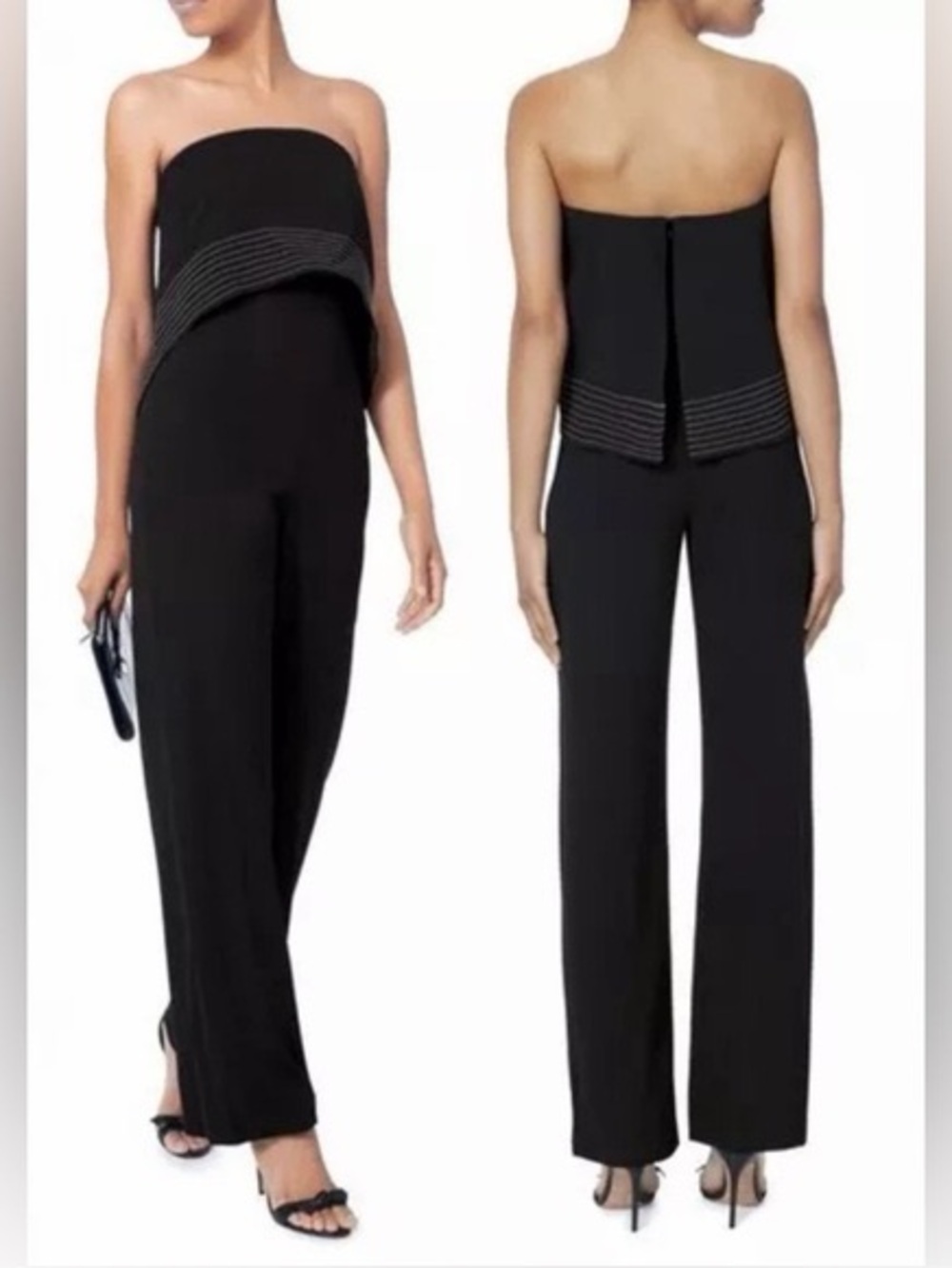 Intermix Margarita Black Off Shoulder Embroidery Strapless Jumpsuit sz 4
